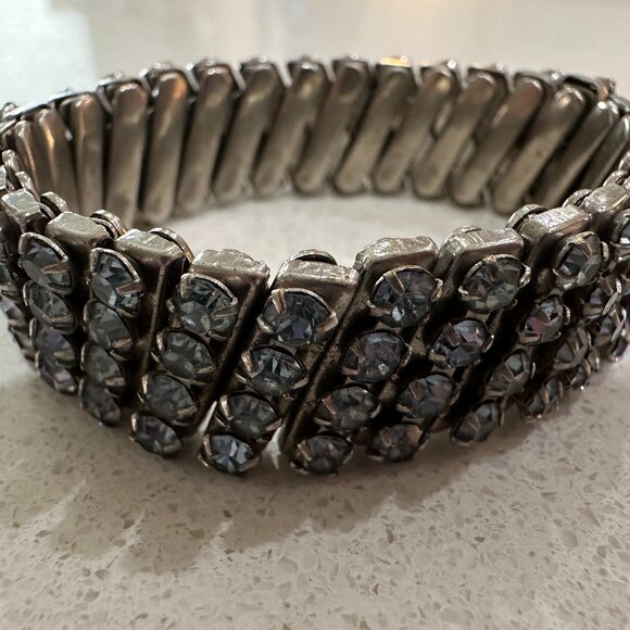 Vintage Watchband Blue Rhinestone Bracelet - Picture 3 of 10